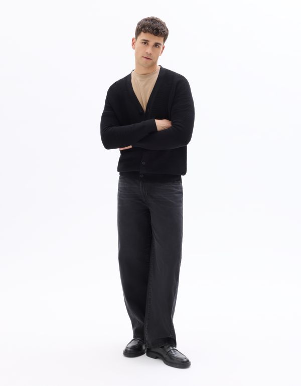 Cardigan côtelé horizontal 100% coton - noir