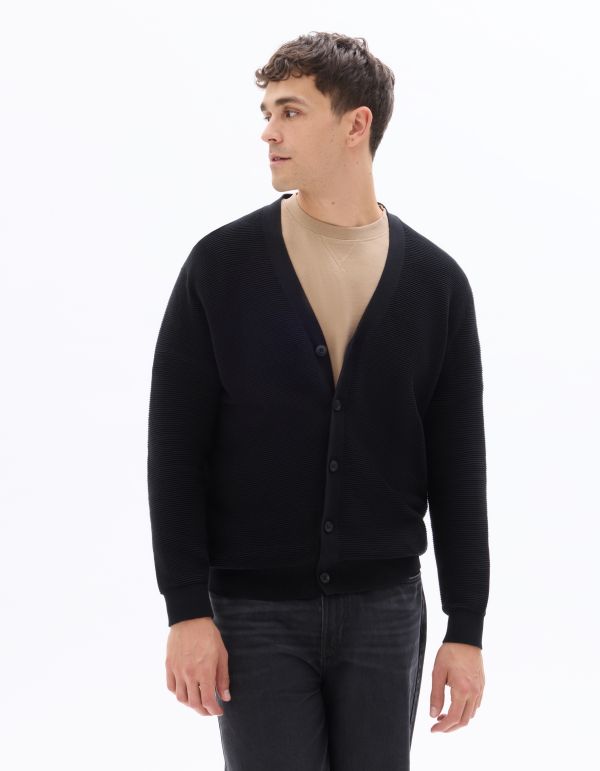 Cardigan côtelé horizontal 100% coton - noir