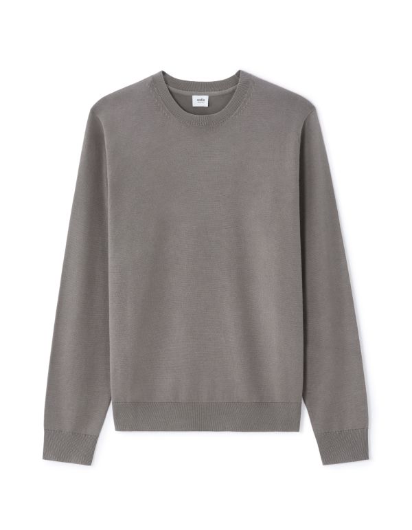 Pull col rond uni en maille fine - gris
