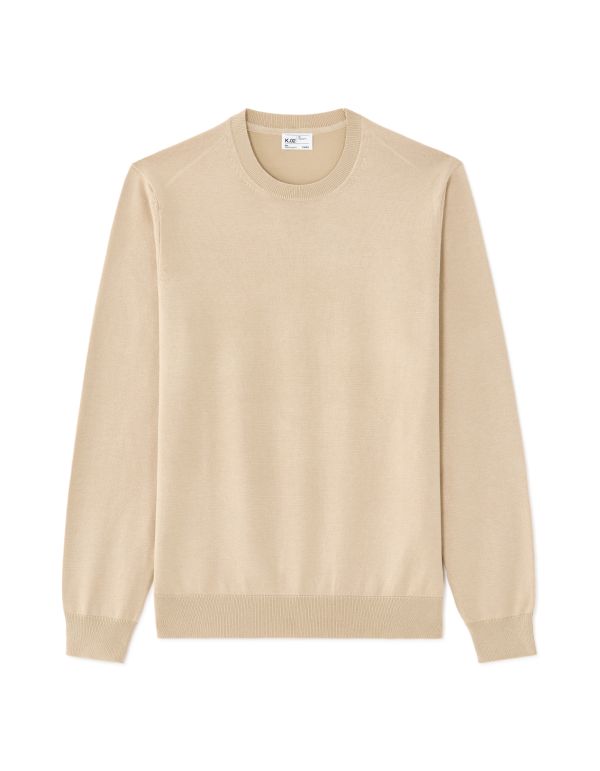 K.02 Pull col rond uni en maille fine - beige clair