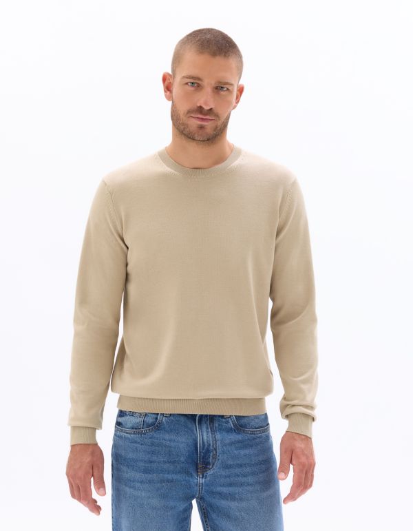 K.02 Pull col rond uni en maille fine - beige clair