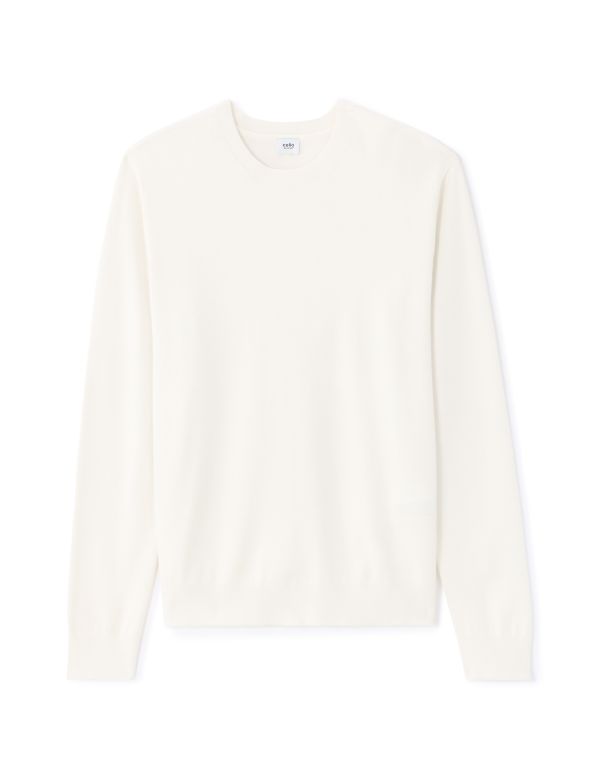 Pull col rond uni en maille fine - blanc
