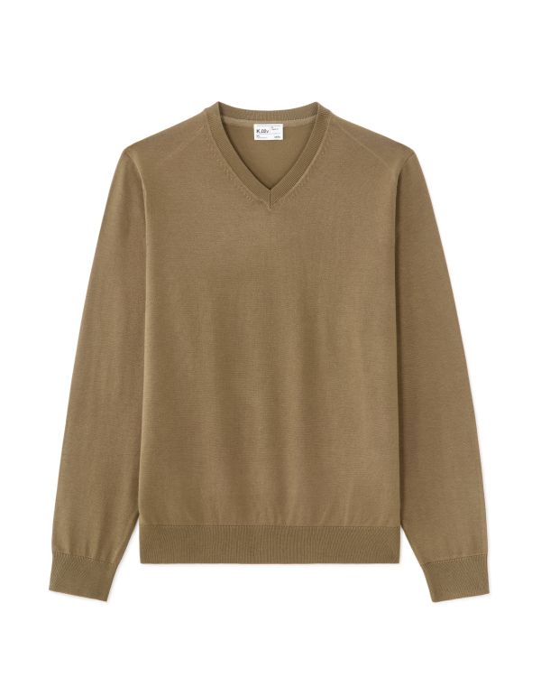 K.02v Pull Col V uni en maille fine - gris vert