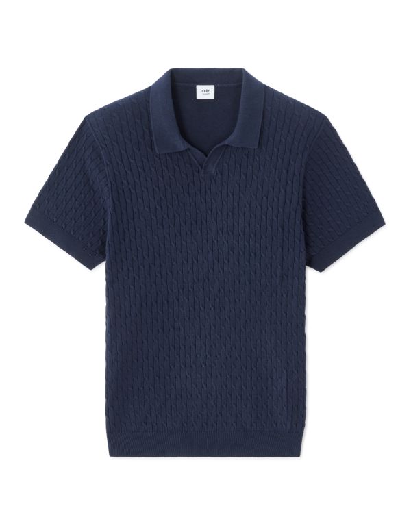 Polo regular en maille reliéfé - marine