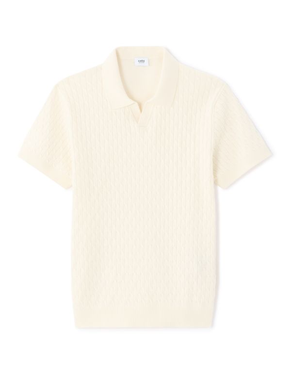 Polo regular en maille reliéfé - écru