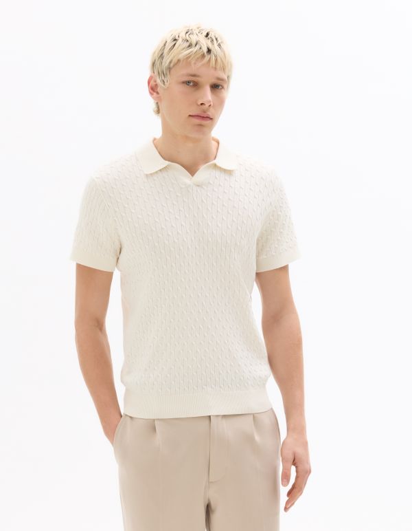 Polo regular en maille reliéfé - écru