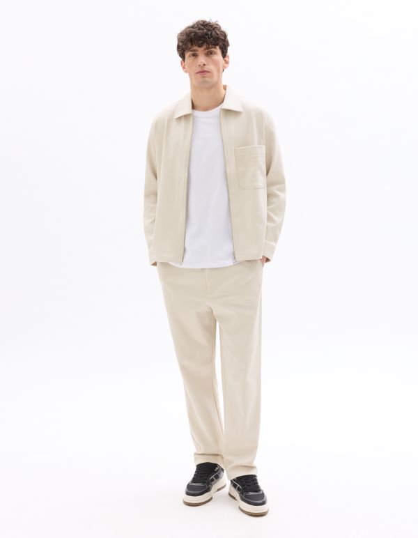 Pantalon straight en twill de coton stretch - beige