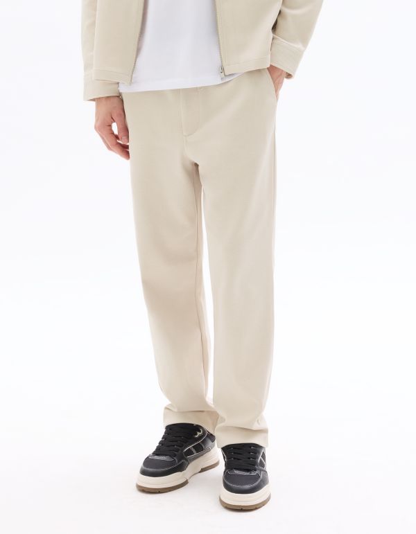 Pantalon straight en twill de coton stretch - beige