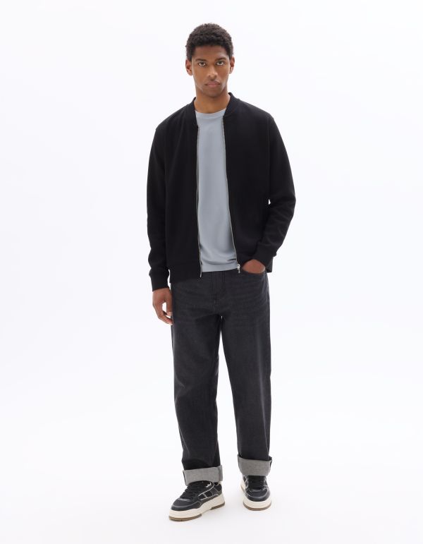 Sweat zippé col bomber regular - noir