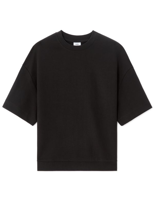 Sweat oversize en interlock manches courtes - noir