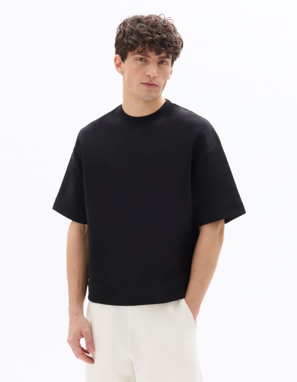 Sweat oversize en interlock manches courtes - noir