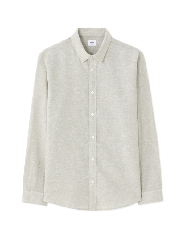 Chemise regular à col français en lin et coton - vert clair
