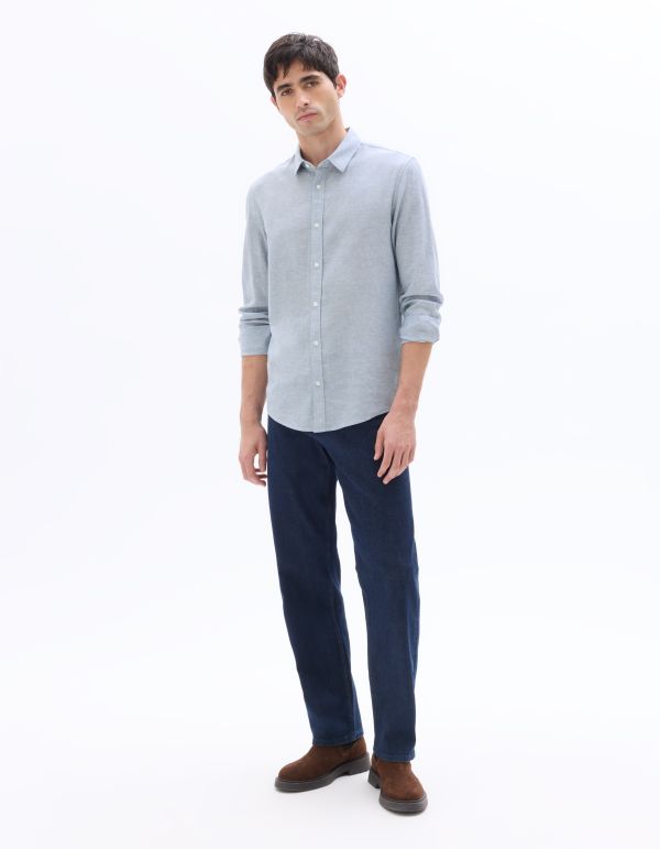 Chemise regular à col français en lin et coton - bleu