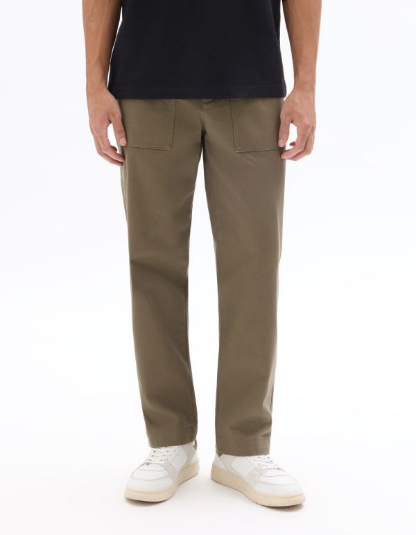 Pantalon straight 100% coton poche plaqué - kaki