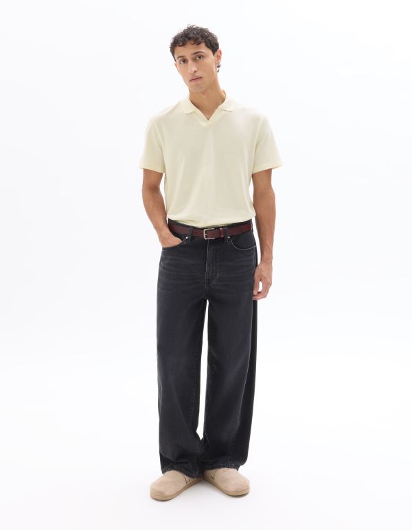 Polo piqué regular col requin - blanc