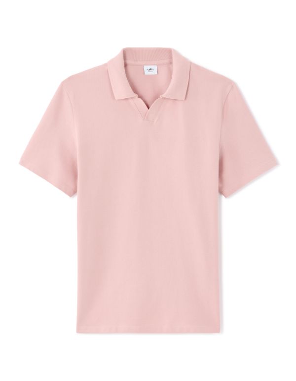 Polo piqué regular col requin - rose clair