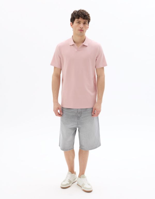 Polo piqué regular col requin - rose clair