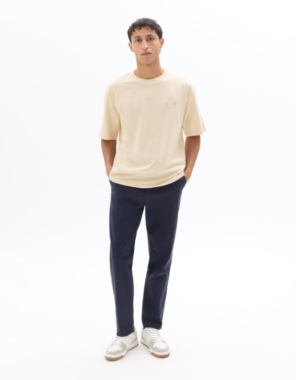 T-shirt oversize col rond 100% coton imprimé naïf - beige