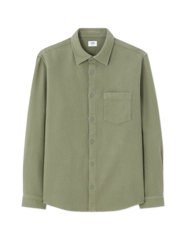 Chemise regular effet gaufré - kaki