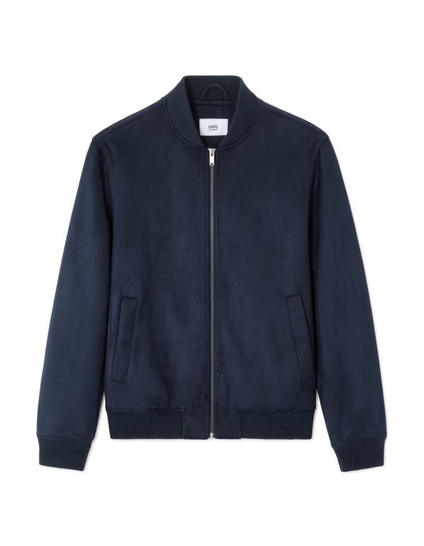 Blouson bomber en faux daim - marine