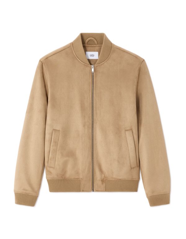 Blouson bomber en faux daim - beige