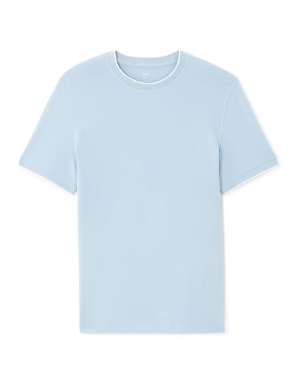 T-shirt regular col rond piqué - bleu