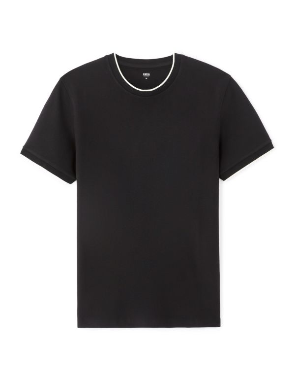 T-shirt regular col rond piqué - noir