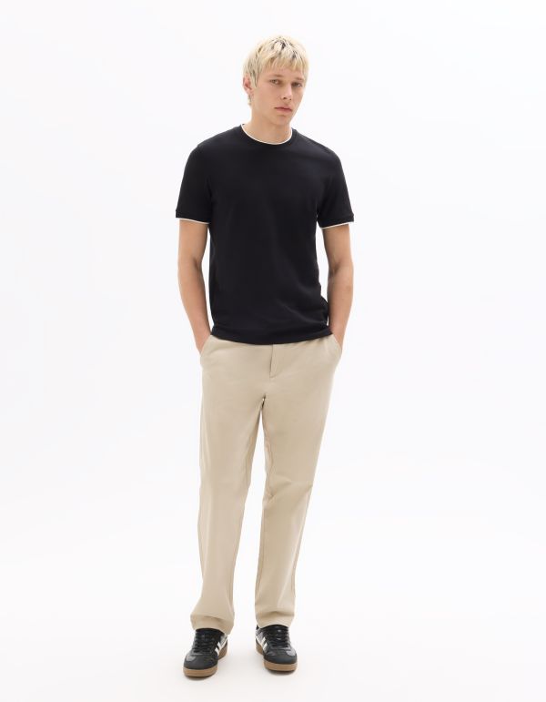 T-shirt regular col rond piqué - noir