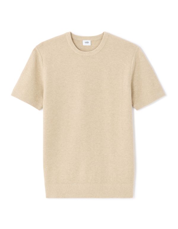T-shirt regular col rond en maille - beige