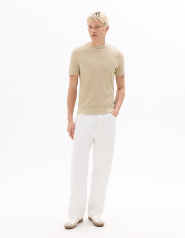 T-shirt regular col rond en maille - beige