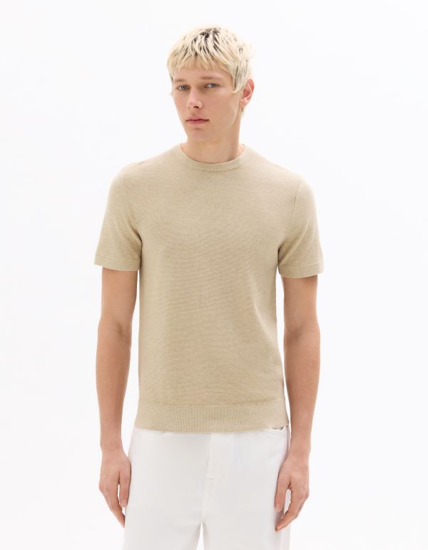 T-shirt regular col rond en maille - beige