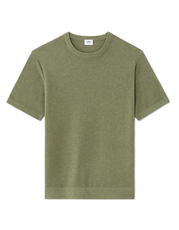 T-shirt slim col rond en maille - vert