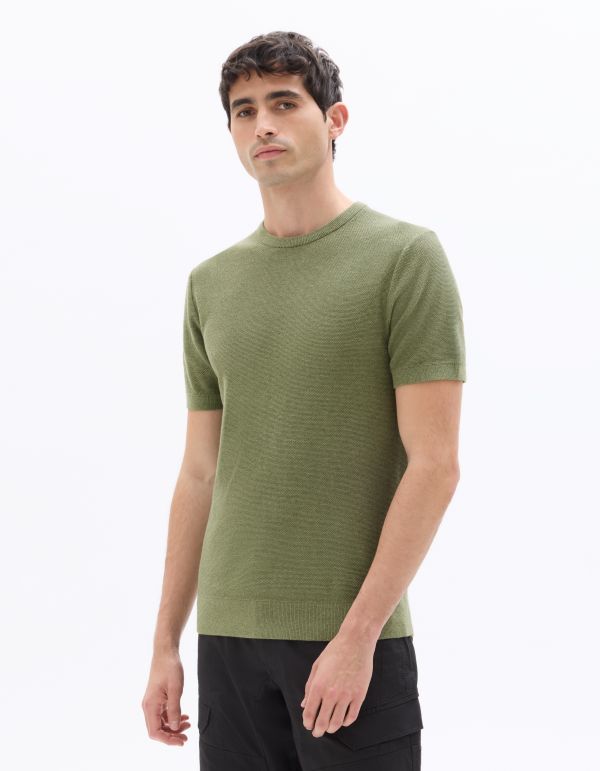 T-shirt slim col rond en maille - vert