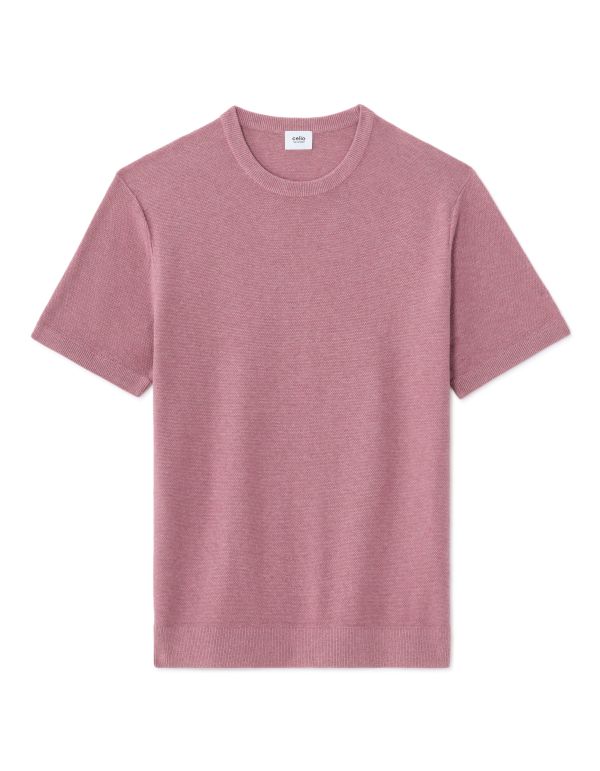 T-shirt slim col rond en maille - rose