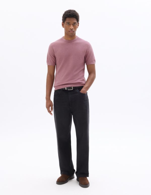 T-shirt slim col rond en maille - rose