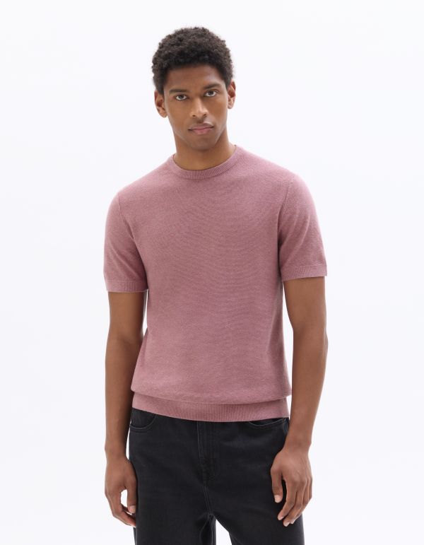 T-shirt slim col rond en maille - rose