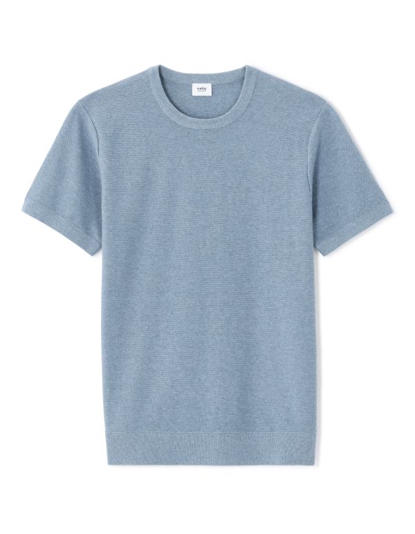 T-shirt regular col rond en maille - bleu