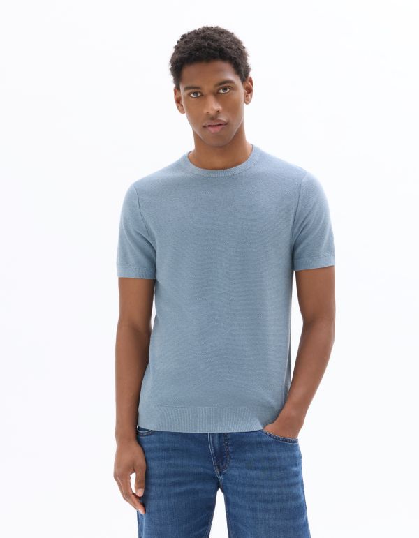 T-shirt regular col rond en maille - bleu