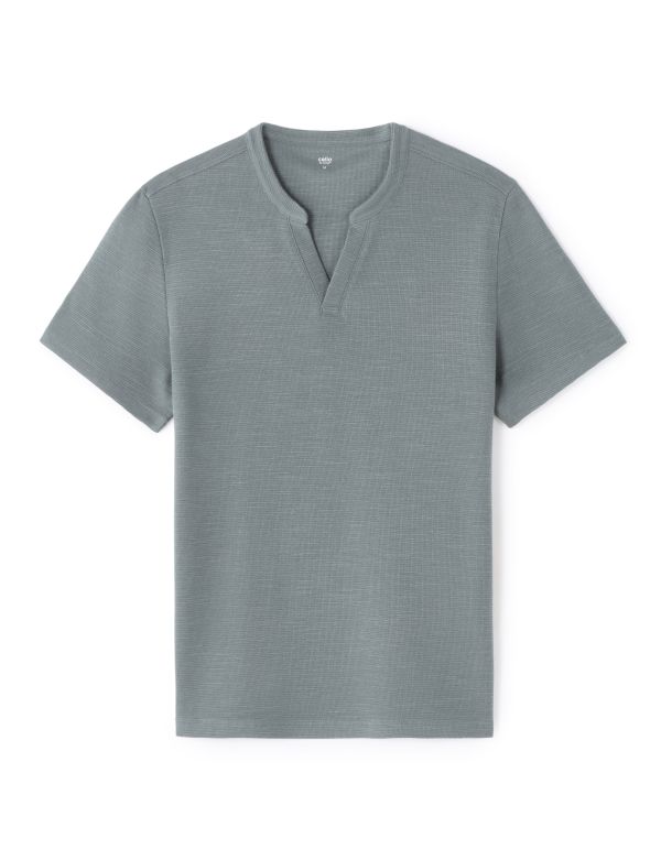 T-Shirt regular col Henley 100% Coton - gris