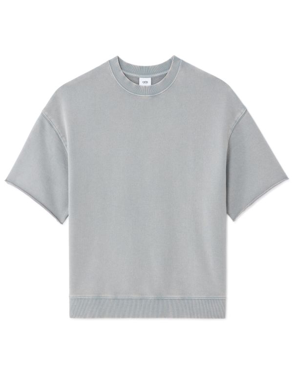Sweat manches courtes oversize effet délavé - bleu