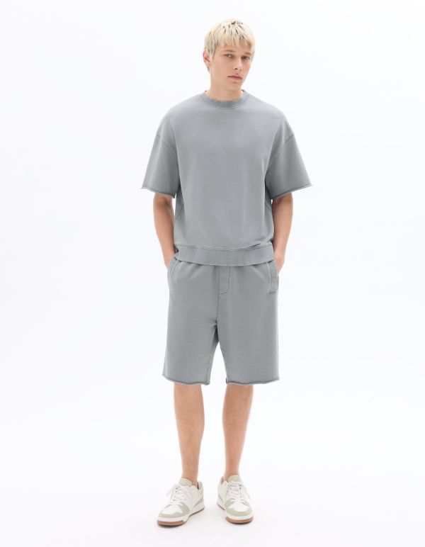 Sweat manches courtes oversize effet délavé - bleu