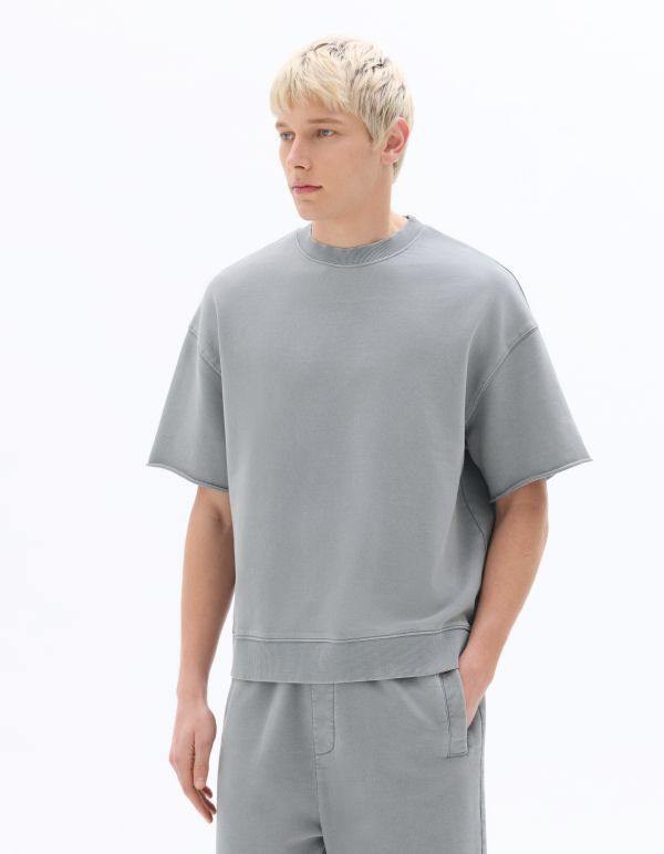 Sweat manches courtes oversize effet délavé - bleu