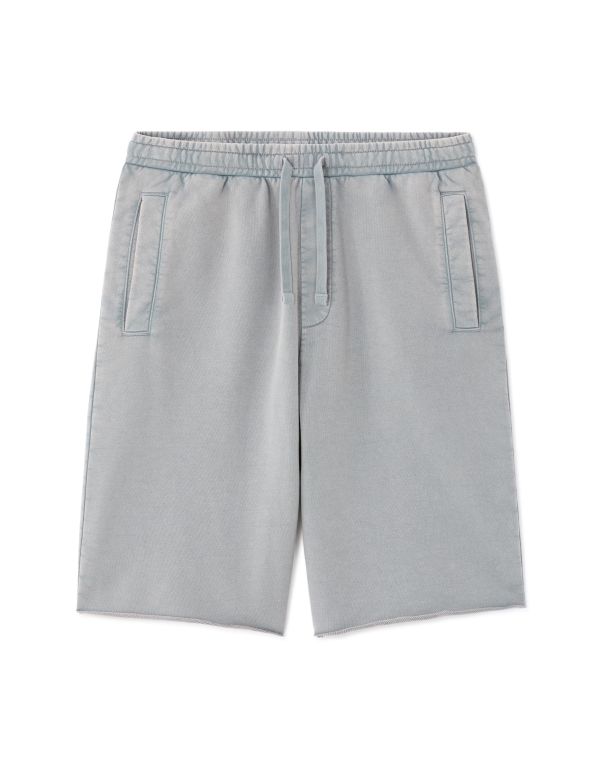 Bermuda uni effet délavé 100% coton - bleu