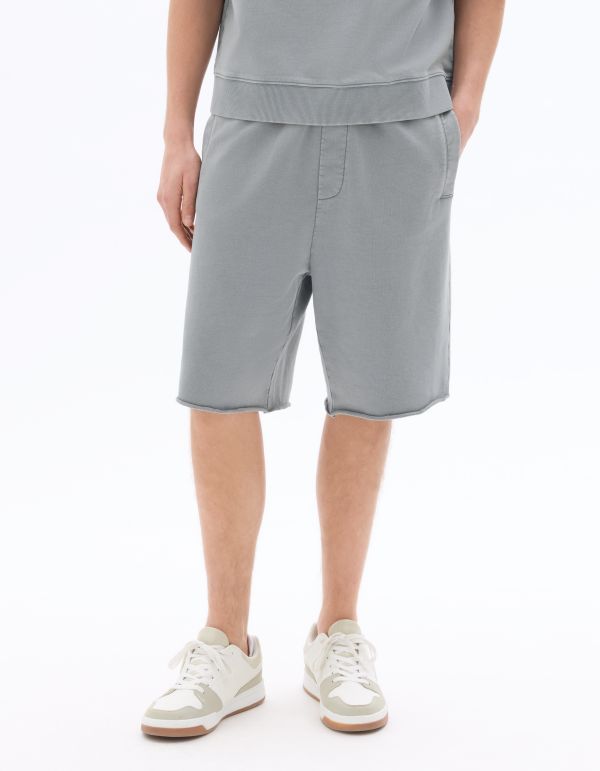 Bermuda uni effet délavé 100% coton - bleu