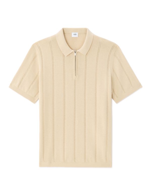 Polo col zippé rayé - beige