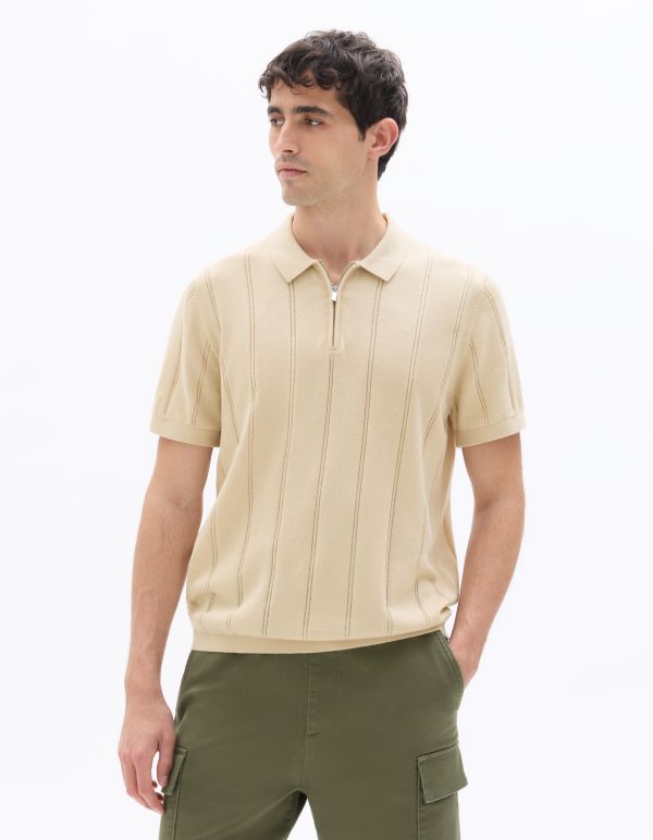 Polo col zippé rayé - beige