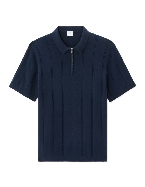 Polo col zippé rayé - marine