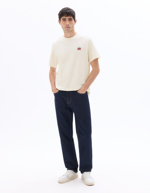 T-Shirt boxy col rond 100% coton imprimé tomate - beige