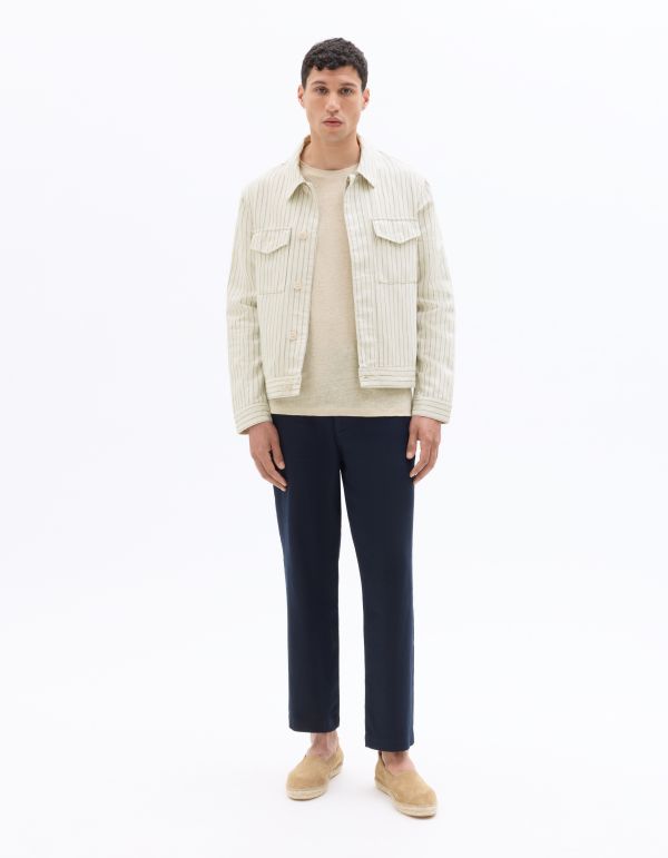 Veste trucker en lin et coton rayé - beige