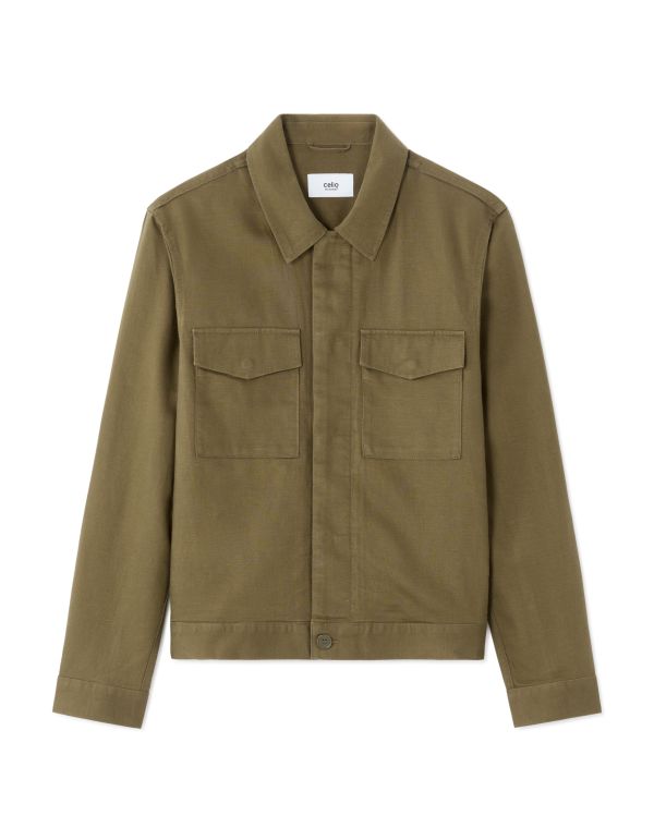 Veste Trucker en lin et coton - kaki